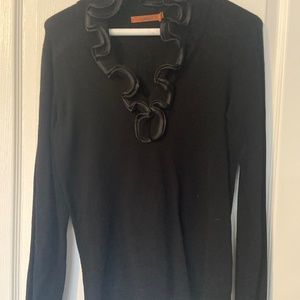 Black sweater with scalloped front detail